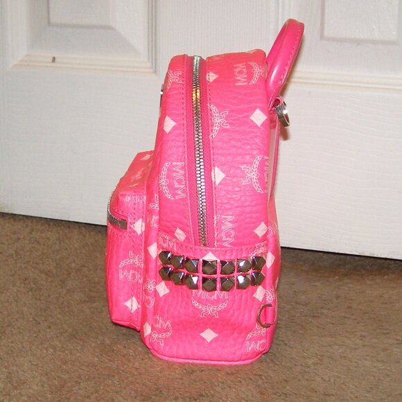 RARE Authentic MCM Neon Pink Mini backpack Crossbody bag - Picture 5 of 16
